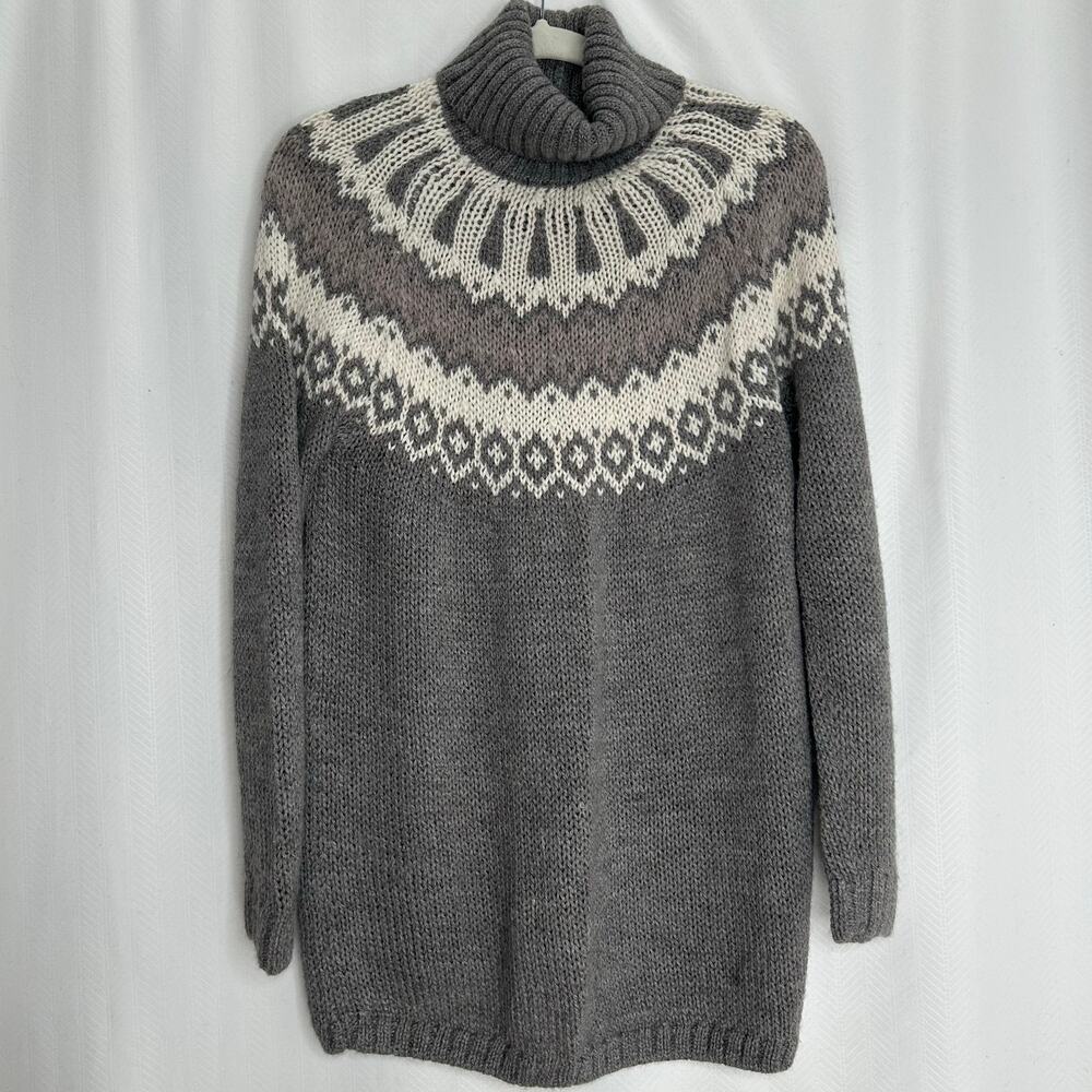 Garnet Hill fair isle sweater baby alpca gray turtleneck size small